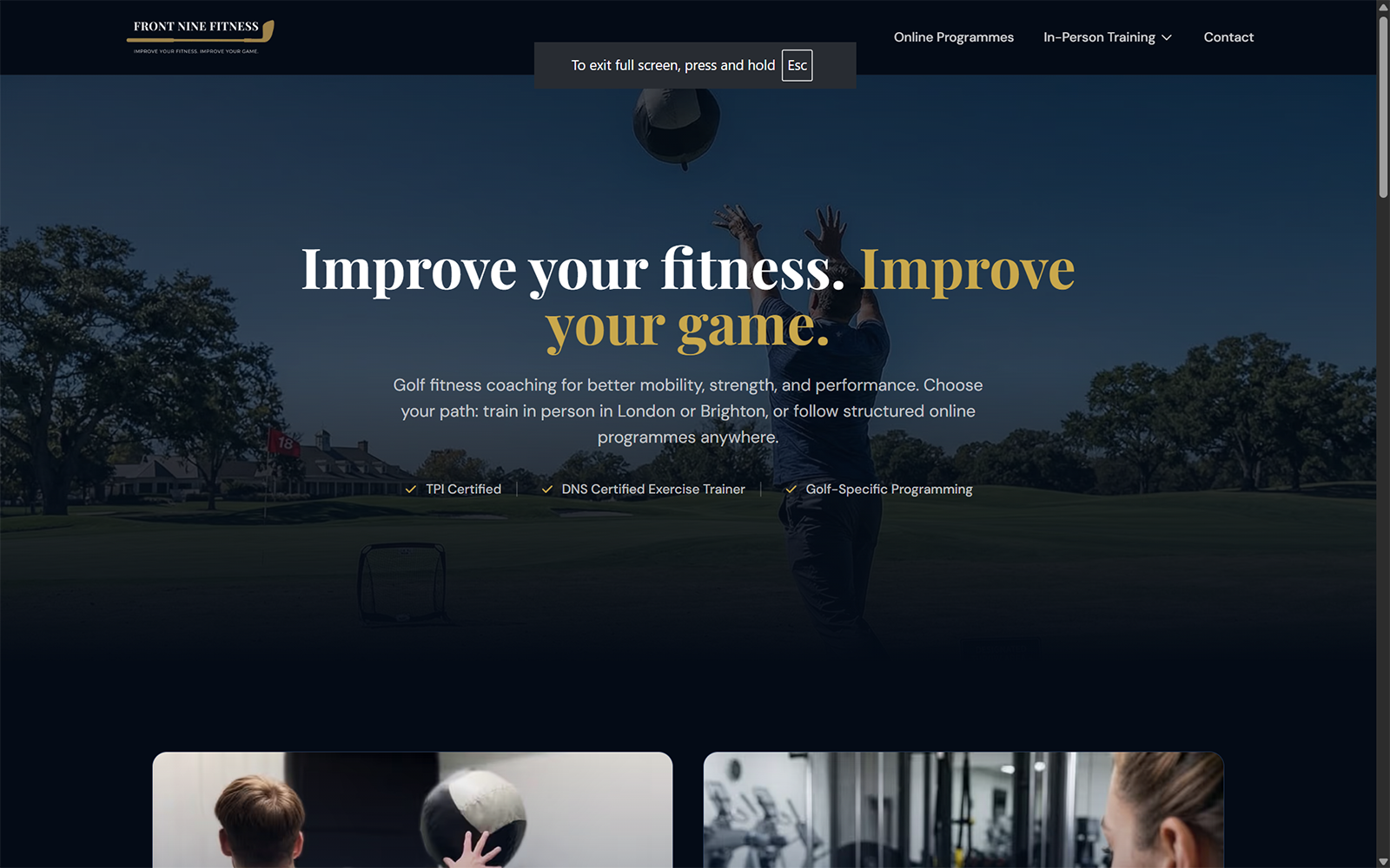 The Front Nine Fitness homepage